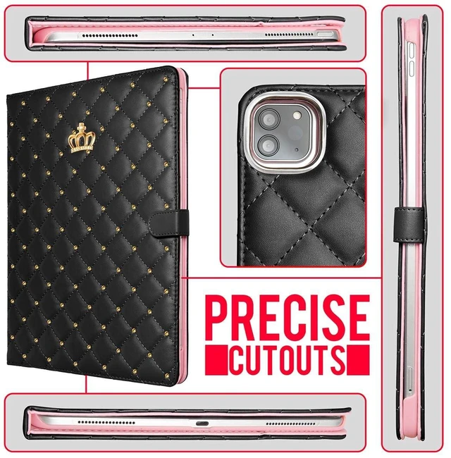 Alt view image 5 of 5 - Changjia for iPad Air 11 Inch Case M4 (2026)/M3 (2025)/M2 (2024), iPad Air 5th/4th Gen 10.9" (2022/2020) with Pencil Holder,Girly Cute Crown Diamond Elegant Auto Sleep/Wake Stand Protective Case,Black