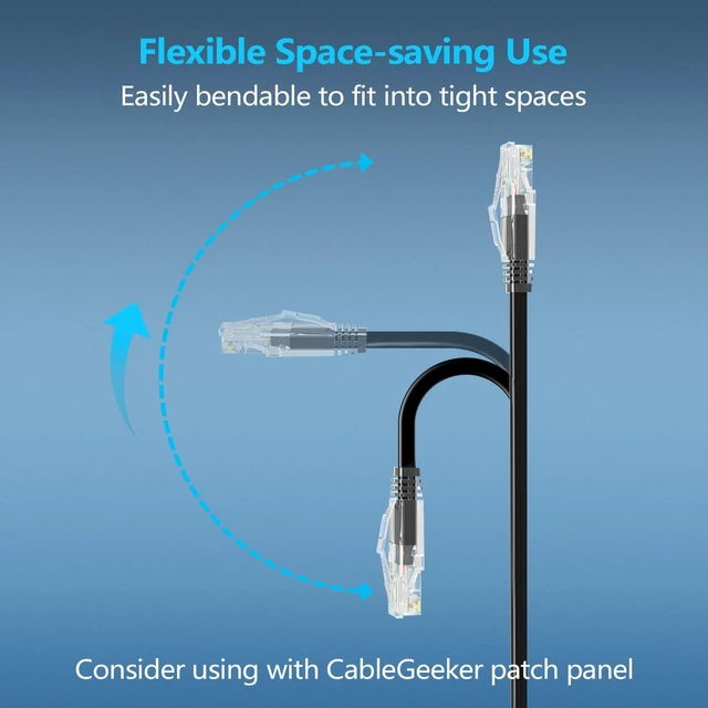 Alt view image 3 of 5 - CableGeeker Cat 6A Slim Ethernet Patch Cables, 2 ft, 24-Pack, Black