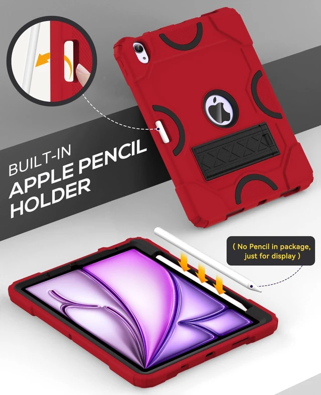 Alt view image 5 of 5 - Cantis Case for iPad Air 11-inch (M4) 2026/ (M3) 2025/ (M2) 2024, iPad Air 5th/4th Generation (2022/2020) 10.9 Inch, Heavy Duty Shockproof Rugged Protective for i Pad Air 11'', Red+Black+Black