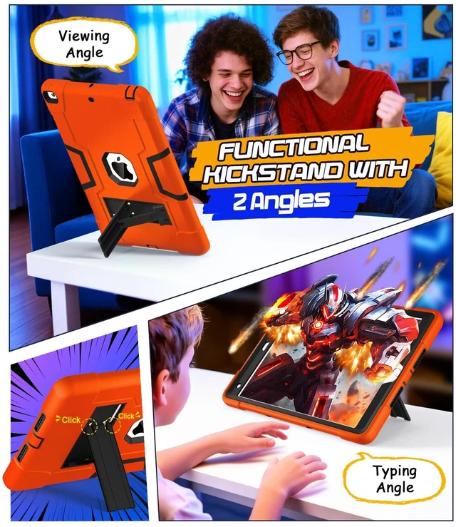 Alt view image 3 of 5 - Cantis Case for ipad 9th Generation/ 8th Generation/ 7th Generation, Slim Heavy Duty Shockproof Rugged Protective Case with Built-in Stand for iPad 10.2 inch 2021/2020/2019, Orange+Black