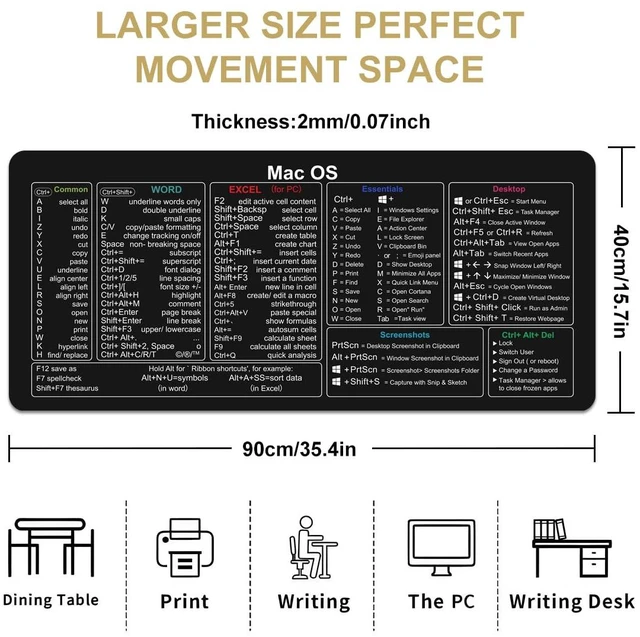 Alt view image 2 of 5 - Boaulee Excel Shortcut Keys XXL Mouse Pad,35.4x11.8 inch Large Keyboard Mat