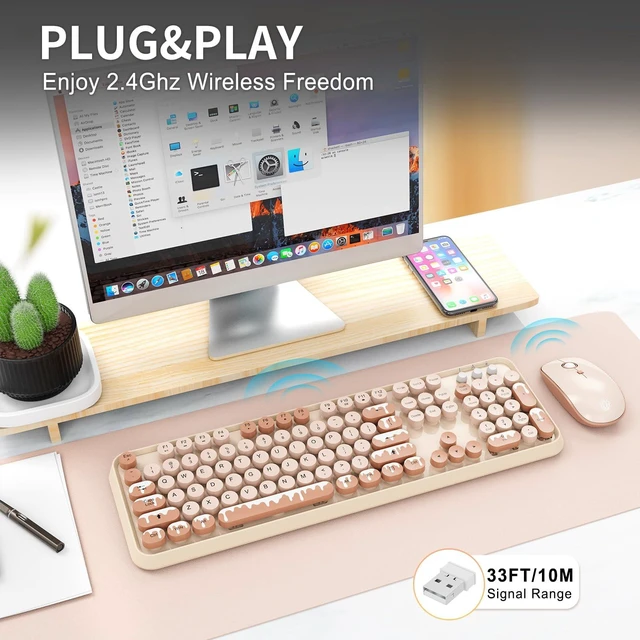 Alt view image 2 of 5 - Wireless Keyboard and Mouse Combo, 2.4GHz Colorful Cute Round Keycaps Keyboard for Office Computer PC Desktops Laptop (104 Keys Ice Cream)