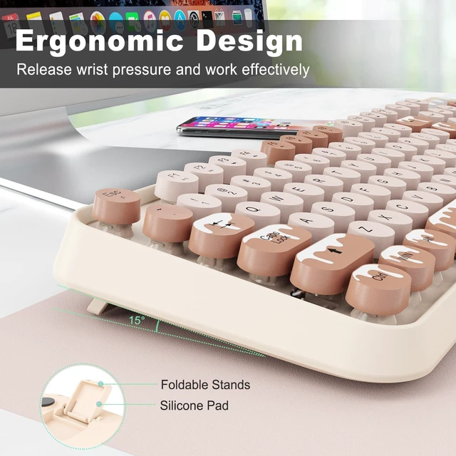 Alt view image 5 of 5 - Wireless Keyboard and Mouse Combo, 2.4GHz Colorful Cute Round Keycaps Keyboard for Office Computer PC Desktops Laptop (104 Keys Ice Cream)