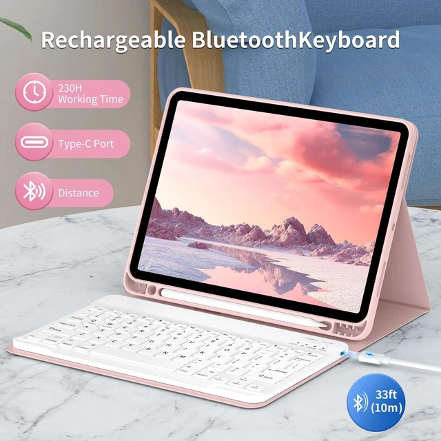 Alt view image 3 of 5 - BFGTSJF Keyboard Case for iPad (A16) 11th Generation 11 Inch 2025, iPad 10th Generation 10.9 inch 2022, Stand Folio Detachable Bluetooth Keyboard Cover with Pencil Holder - Pink