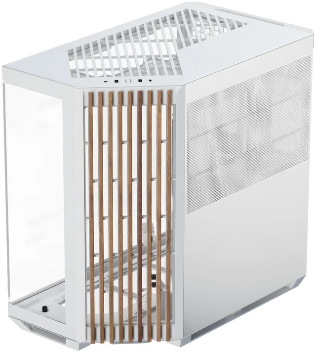 Main image of APNX V1 Dual-Chamber ATX Mid-Tower Airflow PC Case, Panoramic Glass Panels, 10 Fan Slots, 360mm Radiator Support, Angular Intake 16cmx2 Fan Bracket, GPU Mount, Cable Management, Type-C, White/Wood