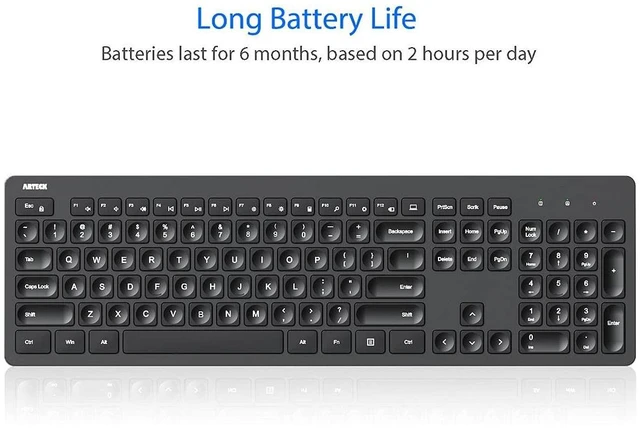 Alt view image 5 of 5 - Arteck 2.4G Wireless Keyboard Ultra Slim Full Size Keyboard with Numeric Keypad and Media Hotkey for Computer/Desktop/PC/Laptop/Surface/Smart TV and Windows 11/10/ 8/7