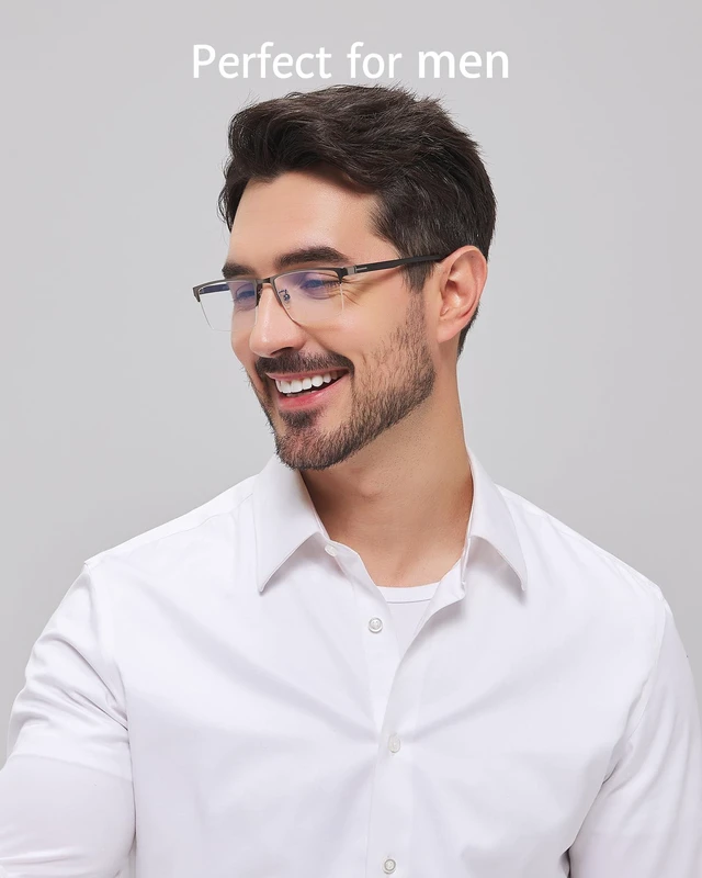 Alt view image 3 of 5 - ANRRI Blue Light Glasses for Men Semi Rimless Glasses Lightweight Metal Frame Computer Gaming UV Blocking Grey Eyewear