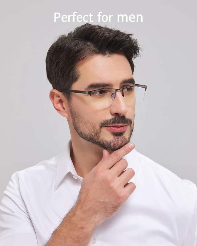 Alt view image 2 of 5 - ANRRI Blue Light Glasses for Men Semi Rimless Glasses Lightweight Metal Frame Computer Gaming UV Blocking Grey Eyewear