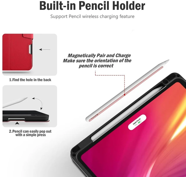 Alt view image 4 of 5 - Antbox Case for iPad Air 11-inch M4/M3/M2 (2026/2025/2024), iPad Air 5th/4th Generation 10.9'' Vegan Leather with Pencil Holder Typing Angle Auto Sleep/Wake Muti-Stand (Red)