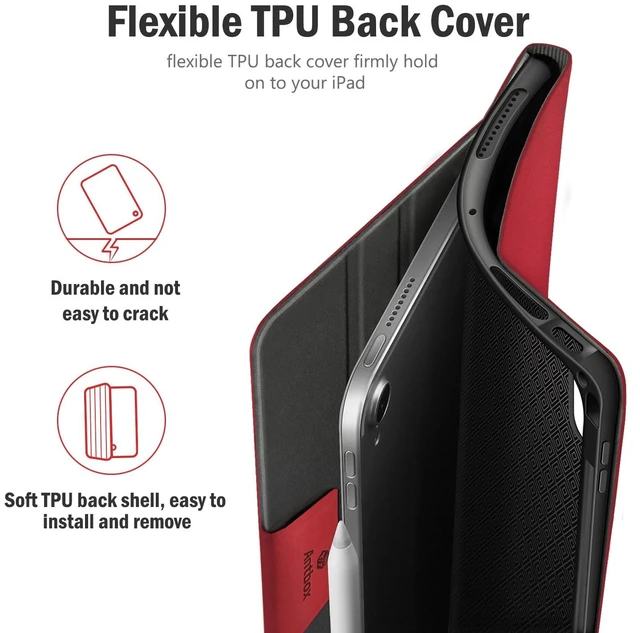 Alt view image 5 of 5 - Antbox Case for iPad Air 11-inch M4/M3/M2 (2026/2025/2024), iPad Air 5th/4th Generation 10.9'' Vegan Leather with Pencil Holder Typing Angle Auto Sleep/Wake Muti-Stand (Red)