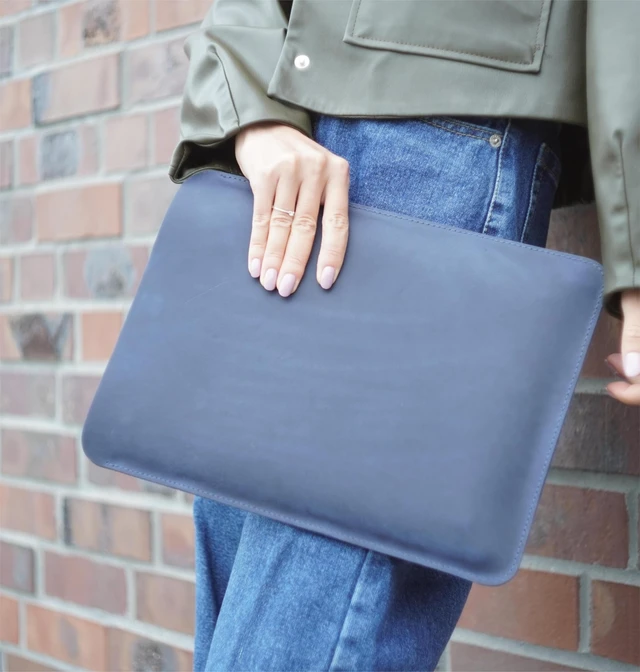 Alt view image 2 of 5 - Leather Case for MacBook Air 15 inch 2023-2026 M2 M3 M4 max Laptop Genuine Leather Sleeve Case Vintage Sleeve for MacBook Air 15.3" Night (Blue)