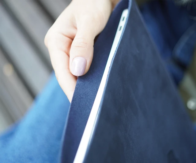 Alt view image 3 of 5 - Leather Case for MacBook Air 15 inch 2023-2026 M2 M3 M4 max Laptop Genuine Leather Sleeve Case Vintage Sleeve for MacBook Air 15.3" Night (Blue)