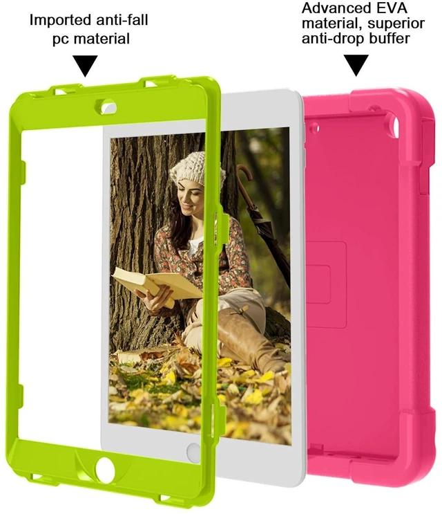 Alt view image 3 of 5 - AKABEILA Compatible with Apple iPad 7/iPad 8/iPad 9 10.2 inch Tablet CaseRugged Kids Case with Stand Lightweight Shockproof Kids Friendly Tablet Cover Rose Red+Grass Green