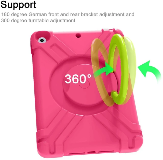 Alt view image 5 of 5 - AKABEILA Compatible with Apple iPad 7/iPad 8/iPad 9 10.2 inch Tablet CaseRugged Kids Case with Stand Lightweight Shockproof Kids Friendly Tablet Cover Rose Red+Grass Green
