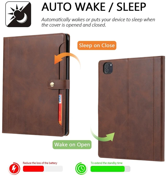 Alt view image 2 of 5 - Dteck for iPad Pro 12.9 Case 2022 2021 2020 2018,iPad Air 13 Case with Pencil Holder and Pocket, Premium PU Leather Folio Flip Stand Cover Shockproof Protective Auto Sleep/Wake Wallet Case,Coffee