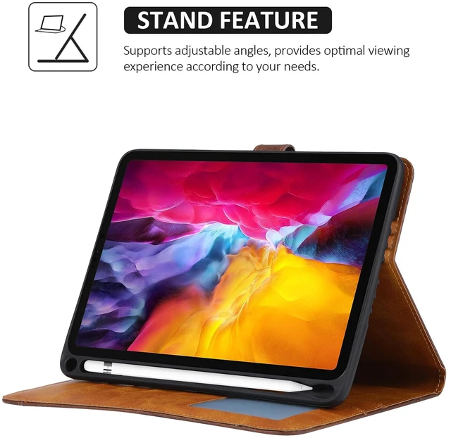 Alt view image 4 of 5 - Dteck for iPad Pro 12.9 Case 2022 2021 2020 2018,iPad Air 13 Case with Pencil Holder and Pocket, Premium PU Leather Folio Flip Stand Cover Shockproof Protective Auto Sleep/Wake Wallet Case,Coffee