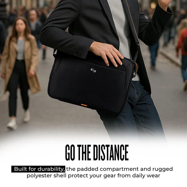Alt view image 3 of 5 - Solo New York Briefcase - Laptop Carrying Bag for Women & Men, Brief for Travel & Work, Internal Tablet Pocket, Adjustable Shoulder Strap, Fits 13.3" Computer - Ace Slim, Black & Orange