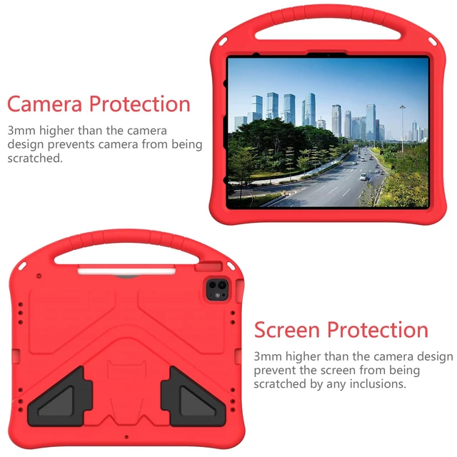 Alt view image 4 of 5 - Dteck Kids Case for iPad Air 13 inch M2, iPad Pro 12.9" - Shockproof Rugged EVA Handle Stand Child Proof Case with Pencil Holder, Red