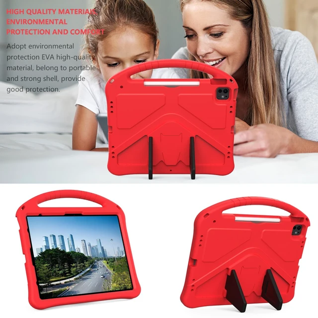Alt view image 2 of 5 - Dteck Kids Case for iPad Air 13 inch M2, iPad Pro 12.9" - Shockproof Rugged EVA Handle Stand Child Proof Case with Pencil Holder, Red