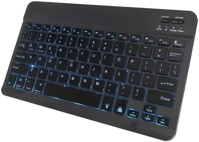 Main image of BoxWave Keyboard Compatible with Apple iPhone SE (2020) - SlimKeys Bluetooth Keyboard - with Backlight, Portable Slim LED 7 Colors - Jet Black