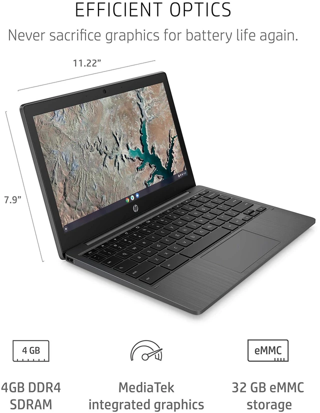 Alt view image 3 of 3 - HP Chromebook 11-inch Laptop - MediaTek - MT8183 - 4 GB RAM - 32 GB eMMC Storage - 11.6-inch HD Display - with Chrome OS - (11a-na0010nr, 2020 model)