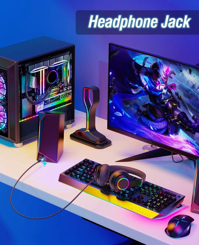 Alt view image 4 of 5 - LENRUE Computer Speakers, USB/USB-C Powered AUX Audio for PC Speakers with Loud Stereo Sound, Headphone-in, Touch Lights for Desktop, Computer, Laptop, DeskUSB-C to USB Adapter Included