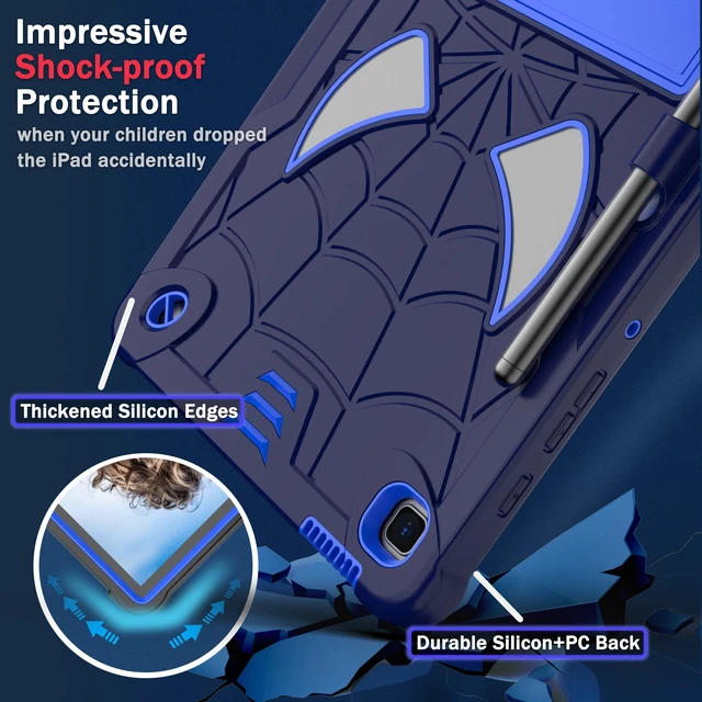 Alt view image 3 of 5 - Dteck Cute Spider Shockproof Case for Galaxy Tab S6 Lite 10.4" (SM-P610/P613/P620) Tablet with Kickstand/S Pen Holder Loop/Shoulder Strap, Drop Protection Protective Rugged Cover for Kid Adult, Blue