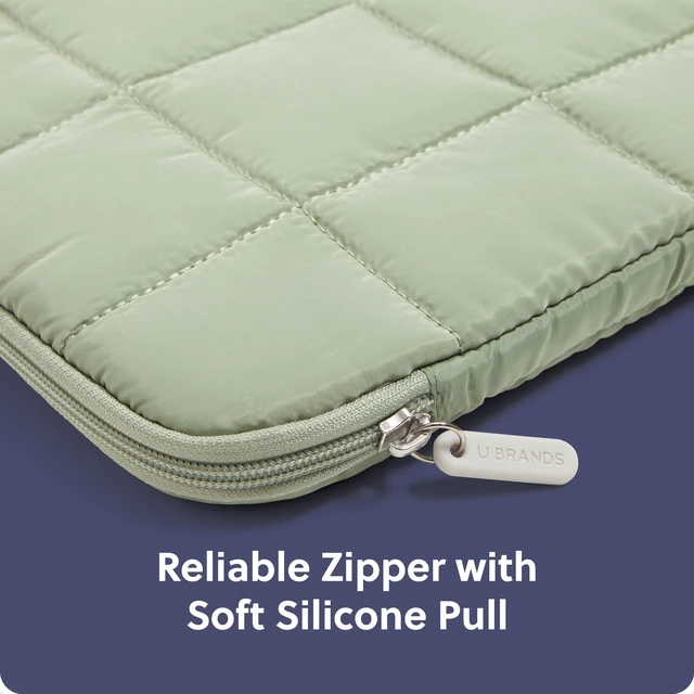 Alt view image 4 of 5 - U Brands Nylon Puffy Zipping Large Laptop Sleeve, 10.5" x 15", MacBook Bag, Laptop Case for MacBook Pro, MacBook Air, Chromebook, HP Computer, Matcha Green