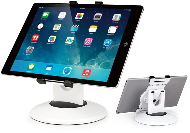 Main image of EHO iPad Stand, 360 Rotating Commercial Tablet Stand, Retail Kiosk, 6"-13"(Screen) Adapter Universal Tablet Clamp Holder for iPad, iPadAir, iPadMini, Microsoft Surface, Most Tablets - White