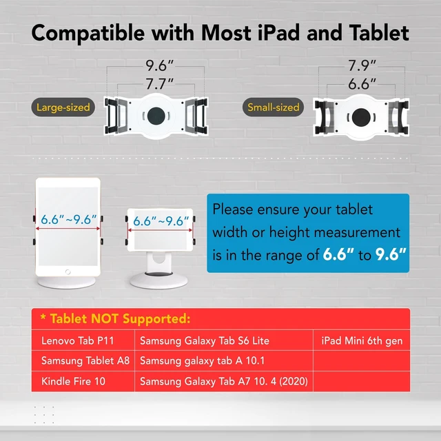 Alt view image 2 of 5 - EHO iPad Stand, 360 Rotating Commercial Tablet Stand, Retail Kiosk, 6"-13"(Screen) Adapter Universal Tablet Clamp Holder for iPad, iPadAir, iPadMini, Microsoft Surface, Most Tablets - White