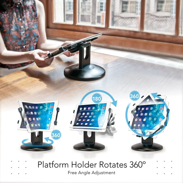 Alt view image 3 of 5 - EHO iPad Stand, 360 Rotating Commercial Tablet Stand, Retail Kiosk, 6"-13"(Screen) Adapter Universal Tablet Clamp Holder for iPad, iPadAir, iPadMini, Microsoft Surface, Most Tablets - White