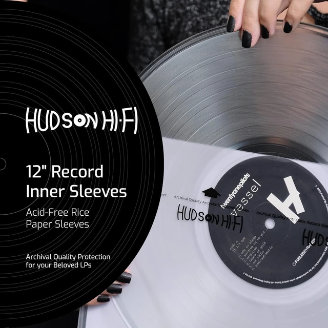 Alt view image 2 of 5 - Hudson Hi-Fi Anti-Static Vinyl Record Sleeves - Durable Clear Disc Sleeves- Protect Your LP Albums from Scratches, Dust & Dirt - Acid-Free Rice Paper Disc Covers, 100x Inner Sleeves