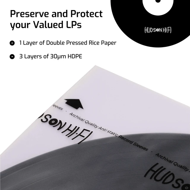Alt view image 3 of 5 - Hudson Hi-Fi Anti-Static Vinyl Record Sleeves - Durable Clear Disc Sleeves- Protect Your LP Albums from Scratches, Dust & Dirt - Acid-Free Rice Paper Disc Covers, 100x Inner Sleeves