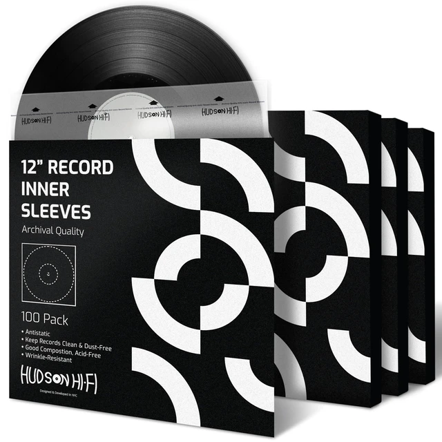 Main image of Hudson Hi-Fi Anti-Static Vinyl Record Sleeves - Durable Clear Disc Sleeves- Protect Your LP Albums from Scratches, Dust & Dirt - Acid-Free Rice Paper Disc Covers, 100x Inner Sleeves
