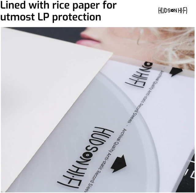 Alt view image 4 of 5 - Hudson Hi-Fi Anti-Static Vinyl Record Sleeves - Durable Clear Disc Sleeves- Protect Your LP Albums from Scratches, Dust & Dirt - Acid-Free Rice Paper Disc Covers, 100x Inner Sleeves
