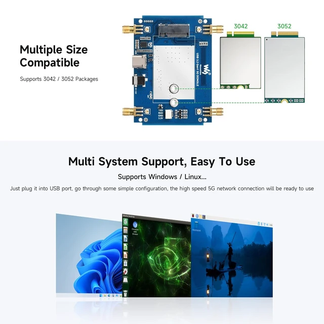 Alt view image 5 of 5 - Waveshare 5G DONGLE Expansion Board ONLY, USB 3.2 Port, Aluminum Alloy Case, Quad Antennas, Onboard M.2 Key B Interface, Does NOT Include 5G Module