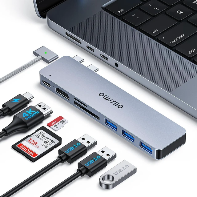 Main image of USB C Adapter HDMI Hub for MacBook Pro/Air M1 M2 M3 2024 2023 13" 15" 16",Mac USB Adapter 7-in-2, MacBook Accessories with HDMI, USB C and 3 USB A 3.0 Data Ports, SDµSD Card Reader