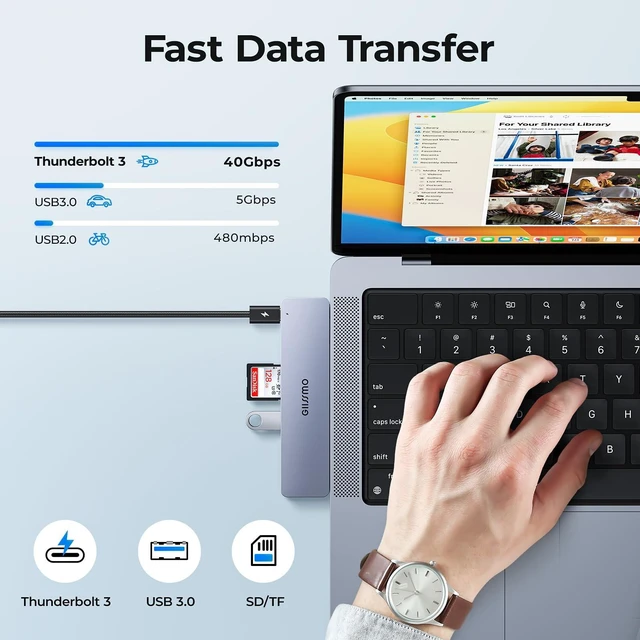 Alt view image 5 of 5 - USB C Adapter HDMI Hub for MacBook Pro/Air M1 M2 M3 2024 2023 13" 15" 16",Mac USB Adapter 7-in-2, MacBook Accessories with HDMI, USB C and 3 USB A 3.0 Data Ports, SDµSD Card Reader