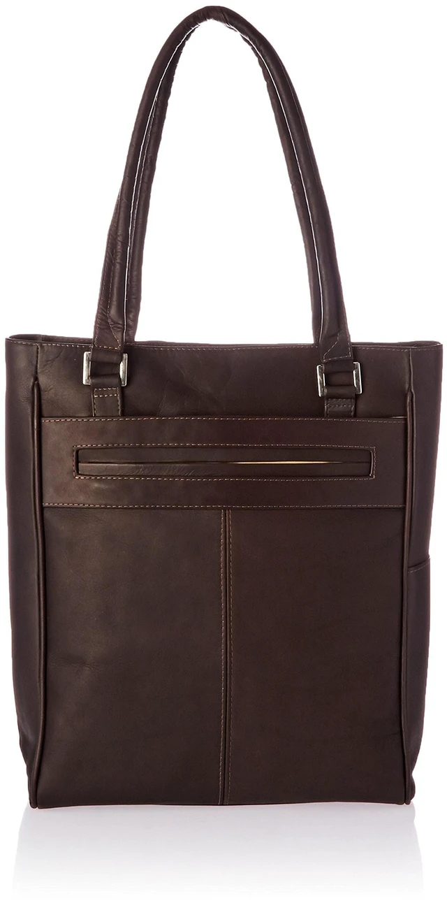 Main image of Piel Leather Vertical Laptop Tote, Chocolate, One Size