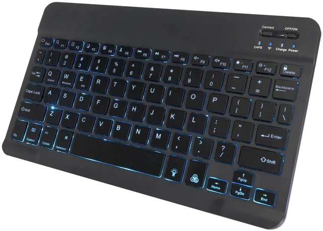Alt view image 2 of 5 - BoxWave Keyboard Compatible with MobileDemand xTablet Flex 10B - SlimKeys Bluetooth Keyboard - with Backlight, Portable Slim LED 7 Colors - Jet Black