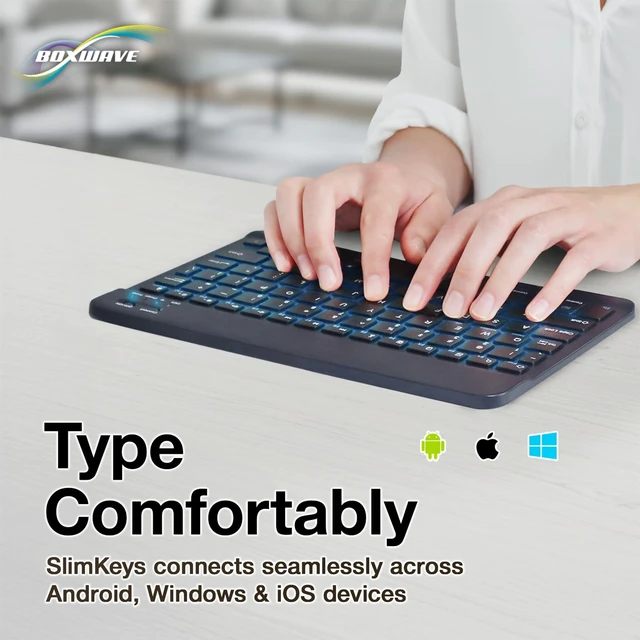 Alt view image 3 of 5 - BoxWave Keyboard Compatible with MobileDemand xTablet Flex 10B - SlimKeys Bluetooth Keyboard - with Backlight, Portable Slim LED 7 Colors - Jet Black