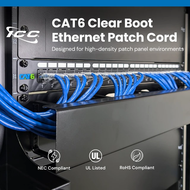 Alt view image 2 of 5 - ICC CAT6 Ethernet Patch Cord with Clear Boot Strain Relief, RJ45, Stranded, 550 MHz, UTP, Pure Bare Copper Wire, 24 AWG, LAN Network Patch Cable, Blue, 1 FT, 25-Pack