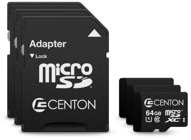Main image of Centon Electronics Micro SD Card, UHS-I / A1 / V10 / U1 / Class 10 Flash Memory Card for Phones, Tablets, Cameras, and More, 64GB, 3 Pack Bulk