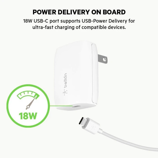 Alt view image 4 of 5 - Belkin USB-C Wall Charger 18W (iPhone Fast Charger for iPhone 11, 11 Pro, 11 Pro Max, XS, XS Max, XR, X, 8, 8 Plus, iPad Pro 10.5-inch, 12.9-inch 2nd gen) (F7U096dqWHT)