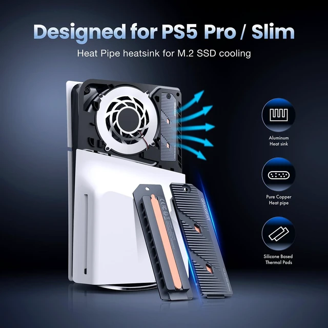 Alt view image 2 of 5 - GRAUGEAR PS5 Pro/PS5 Slim M.2 SSD Heatsink with Heatpipe, Integrated Copper Heatpipe and Aluminum Fins for High-Efficiency Cooling, Compatible with NVMe SSD Upgrade for PlayStation 5