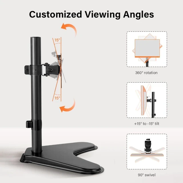 Alt view image 3 of 5 - KKTONER Single Computer Monitor Stand Metal Base Free Standing Desk Vesa Mount for 13 inch to 32 inch Screen Height Adjustable Monitor Mount Full Motion Swivel Vesa 75*75mm/100*100mm Hold up 17.6Lbs