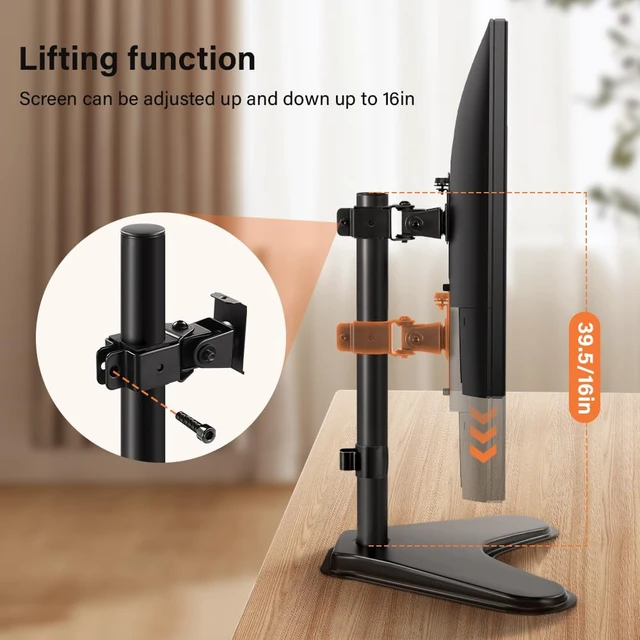 Alt view image 4 of 5 - KKTONER Single Computer Monitor Stand Metal Base Free Standing Desk Vesa Mount for 13 inch to 32 inch Screen Height Adjustable Monitor Mount Full Motion Swivel Vesa 75*75mm/100*100mm Hold up 17.6Lbs