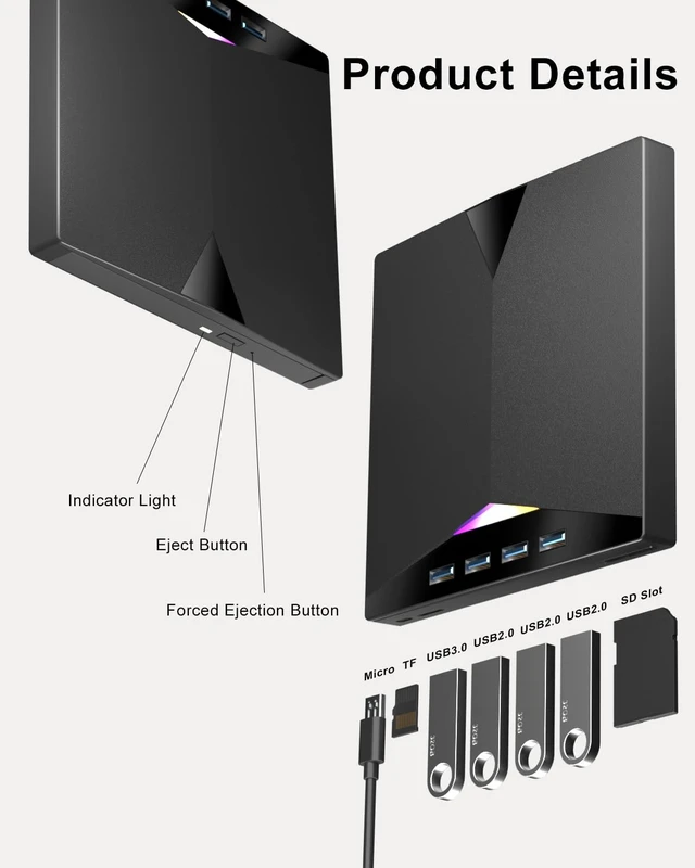 Alt view image 5 of 5 - 7-in-1 Optical CD DVD Writer USB3.0 SD TF Slots for Mac Windows Linux