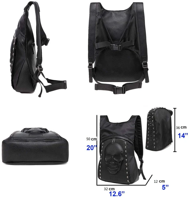 Alt view image 3 of 5 - nice--buy Skull Punk Art Fashion Backpack Hooded Rivet Studded Biker Purse Gothic 3D Skull PU Leather Bookbag Python Daypack Shoulder Bag Laptop Bag