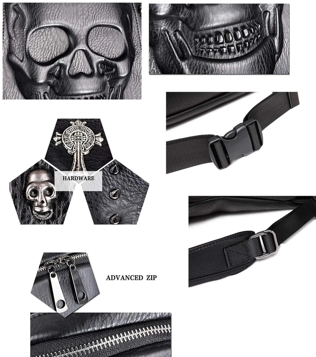 Alt view image 5 of 5 - nice--buy Skull Punk Art Fashion Backpack Hooded Rivet Studded Biker Purse Gothic 3D Skull PU Leather Bookbag Python Daypack Shoulder Bag Laptop Bag